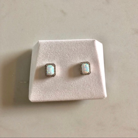 Lab-Created Opal and White Sapphire Stud Earrings - Picture 3 of 5